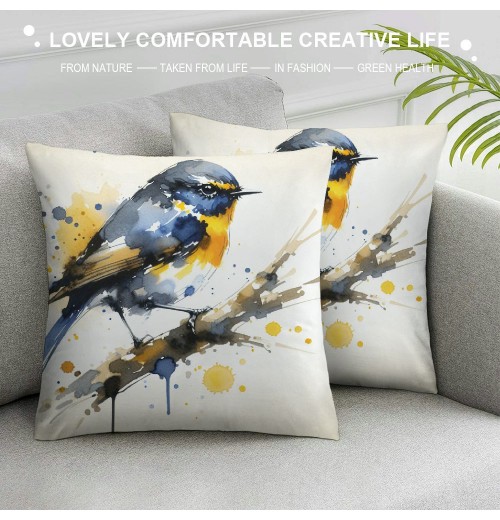 Ulloord Outdoor&nbsp;Birds are Singing&nbsp;On The Tree Accent Farmhouse Decorative Throw pillow Covers Watercolor Lovely Birds pillowcases Super Sof pillow Case for Bed