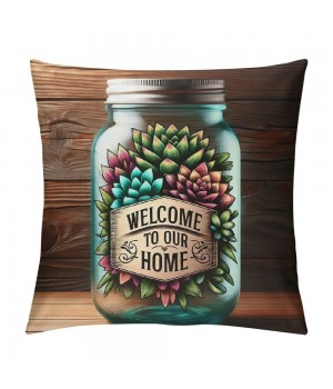 Ulloord pillow Covers&nbsp;Tropical Succulents Plant with White Wood Grain Background Throw pillow Case Square Vase Pattern Cushion Cover for Couch, Welcome to Our Home(Succulents)