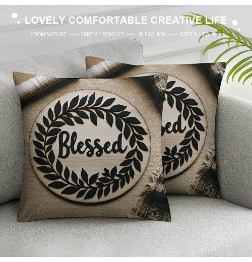 Ulloord &nbsp;Blessed Wreath Throw pillow Covers Home Modern Farmhouse pillow Cover&nbsp;Housewarming Gifts Family Room Decor Square Cushion Cover for Sofa