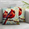 Ulloord  Vintage Watercolor Red Birds pillow Covers Cardinal Bird Pattern Decorative pillowcase Decor Home Cushion Cover for Sofa