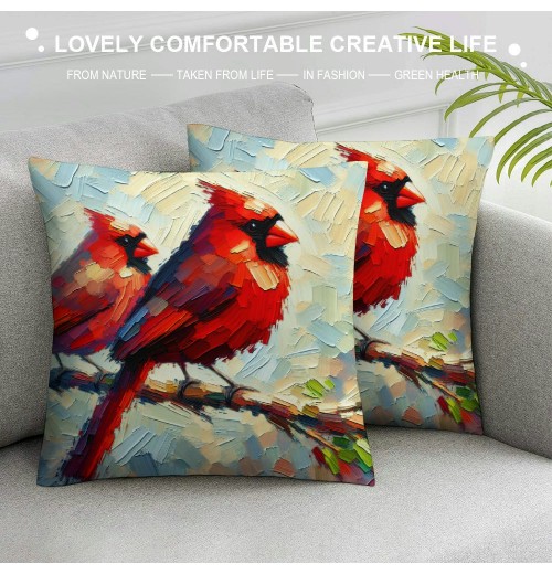 Ulloord  Vintage Watercolor Red Birds pillow Covers Cardinal Bird Pattern Decorative pillowcase Decor Home Cushion Cover for Sofa