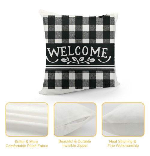  Fall Buffalo Plaid pillow Covers pillow Case Black and White Grid Square Farmhouse Cushion Cover for Sofa Couch Bedroom ()