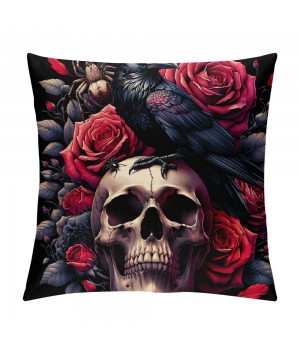 Ulloord Halloween pillow Cover Sugar Skull Rose Flowers Skeleton Halloween All Saints Day Goth Gothic Crow Spider Throw pillow Case Decorative Cushion Covers