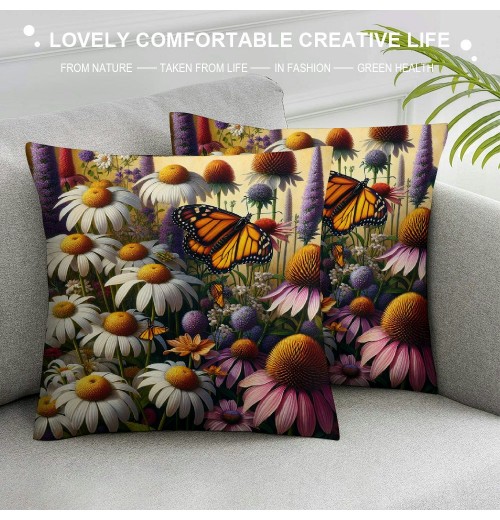 Ulloord  Flower Butterfly Throw pillow Covers Watercolor&nbsp;Daisy&nbsp;Tulip Farmhouse Cushion Cover Spring Floral pillow Case Outdoor Animal pillowcase