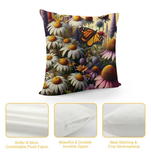 Ulloord  Flower Butterfly Throw pillow Covers Watercolor&nbsp;Daisy&nbsp;Tulip Farmhouse Cushion Cover Spring Floral pillow Case Outdoor Animal pillowcase