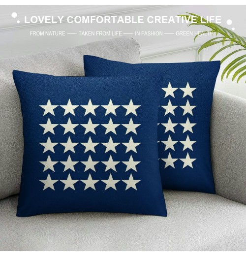 Ulloord  Patriotic July 4th Throw pillow Covers Geometric Stars Square Cushion Cover USA Star pillow Cases Navy Blue Background pillowcases for Couch Sofa Bed Car