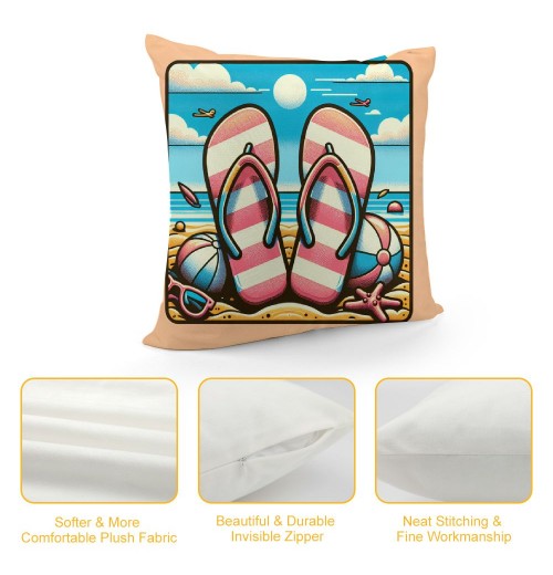 Ulloord Blue Beach Pink Flip Flops pillow Covers Summer Tropical Palm Trees Ocean Sea Shell Starfish Decorations Throw pillow Cover Outdoor Seaside Couch pillow Cases