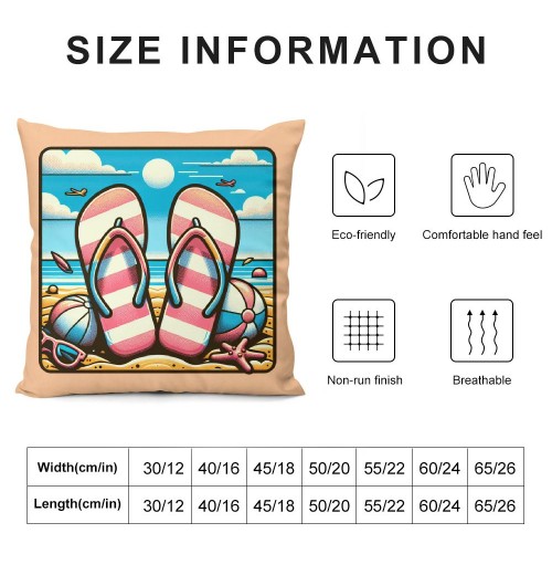 Ulloord Blue Beach Pink Flip Flops pillow Covers Summer Tropical Palm Trees Ocean Sea Shell Starfish Decorations Throw pillow Cover Outdoor Seaside Couch pillow Cases