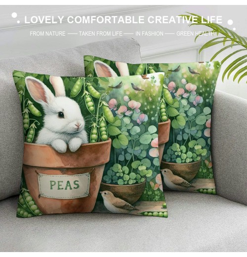 Ulloord  Hello Spring pillow Covers Animal Lovely Bunny&nbsp;Butterfly Birds with Spring Greenery Decorative Throw pillow Covers pillow Case for Home Office Outdoor Indoor