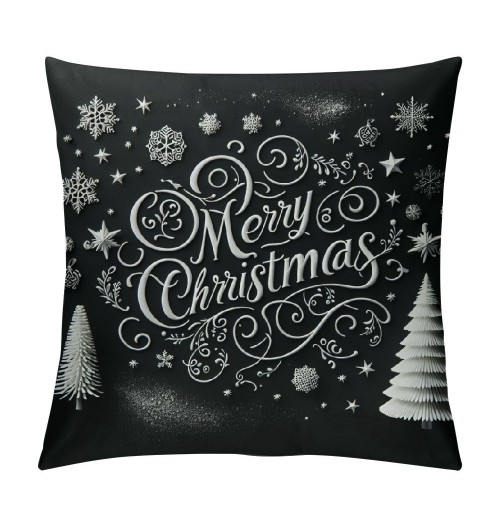 Ulloord Merry Christmas Trees Black White Snowflake Throw pillow Covers Winter Xmas Square Decorative pillow Cases Cushion Cover Outdoor Decorations Sofa