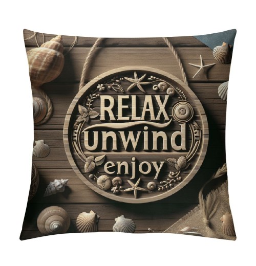 &nbsp;Retro&nbsp; Throw pillow Covers Quote Relax Unwind Enjoy Decorative pillow Case Shell Pattern pillow Covers Decor Coastal Country for Home Sofa