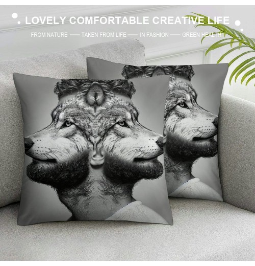 Ulloord Grey Wolf Bear Throw pillow Covers&nbsp;Modern Style Watercolor Animals Farmhouse pillows Cases Square Cushion Cover&nbsp;Standard pillowcase for Sofa