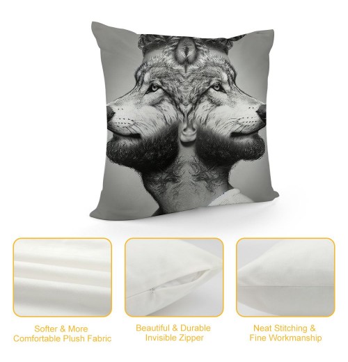 Ulloord Grey Wolf Bear Throw pillow Covers&nbsp;Modern Style Watercolor Animals Farmhouse pillows Cases Square Cushion Cover&nbsp;Standard pillowcase for Sofa