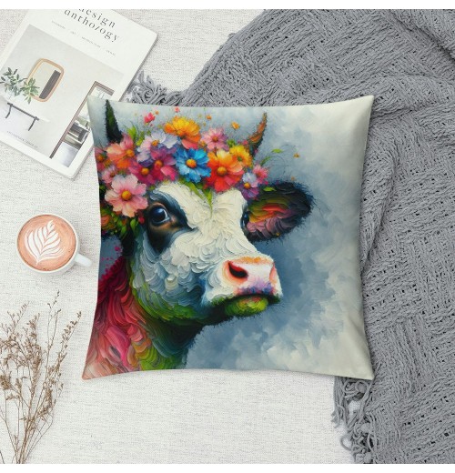 Smilayrd Farm Animal Farmhouse pillow Covers Oil Painting Lovely Cow with Decor Throw pillow Case Rustic Country Animal Cushion Cover Outdoor for Sofa