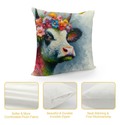 Smilayrd Farm Animal Farmhouse pillow Covers Oil Painting Lovely Cow with Decor Throw pillow Case Rustic Country Animal Cushion Cover Outdoor for Sofa