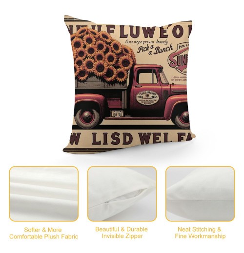 Ulloord  Vintage Red Truck pillow Cover Wood Grain with Sunflowers Pattern Decorative Throw pillowcase Square Cushion Covers Decor Rustic Home Sofa