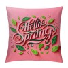 Ulloord  Hello Spring pillow Covers Pink Green Leaves Spring Farmhouse Decorative Throw pillow Cases Square Cushion Cover for Sofa Couch