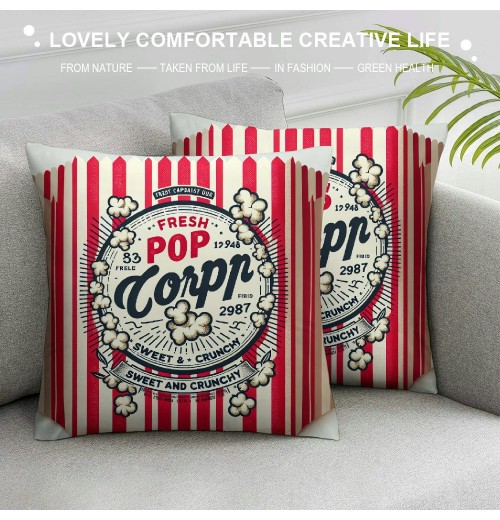 Ulloord Movie Theater Time Throw pillow Covers Fresh Popcorn Icons Decorative pillowcase Red and White Stripe Cushion Case Cover Home Decor for Couch