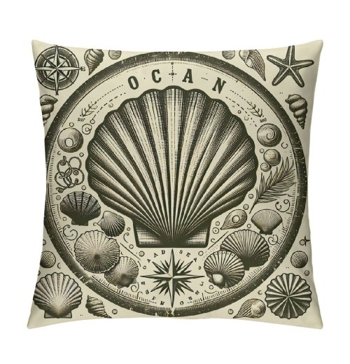 Ulloord  Vintage Ocean Throw pillow Covers Marine Life Starfish Conch Shell Decorative Throw pillow Case Nautical Compass Pattern pillow Cover