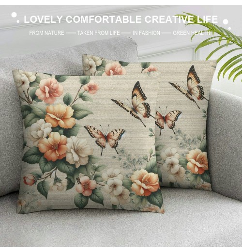  Vintage Rustic Flowers Throw pillow Covers Floral&nbsp;Butterfly with Birds Farmhouse pillow Cover Retro&nbsp; pillow Cases pillowcase Cushion Cover