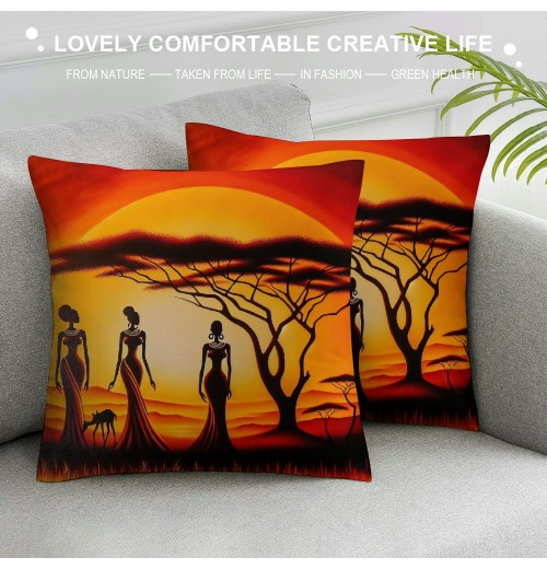  Throw pillow Covers Oil Painting African Art Ethnic Tribe Lady Livingroom Decorative pillow Cases Home Decor Square pillowcases (, OP-African)