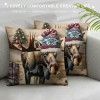 Ulloord Vintage Wood Background Wildlife Elk Moose Bear Squirrel Throw pillow Covers Square Decorative pillowcase Merry Christmas Animal Winter Farmhouse Home Decor