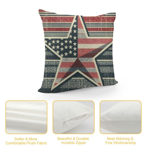 Throw pillow Covers Patriotic American Flag July 4th Farmhouse pillow Cover Independence Day Sign Cushion Cover Home Decor for Sofa Bed Car(Star)