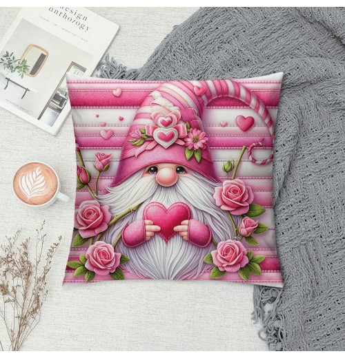 Ulloord Pink Roses Valentine Day Throw pillow Covers Valentines Day Decor for Home Sofa Goblin Gnomes Hug and Kiss Valentine pillows Case Cushion Case Cover