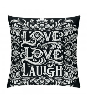 Ulloord  pillow Covers Love Laugh Quote pillowcase&nbsp;Flower Vine with&nbsp;Black Background Cushion Covers Square for Home Sofa Mother's Day