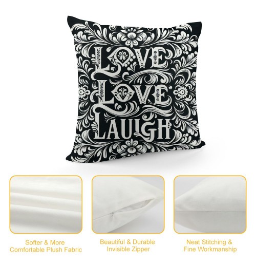 Ulloord  pillow Covers Love Laugh Quote pillowcase&nbsp;Flower Vine with&nbsp;Black Background Cushion Covers Square for Home Sofa Mother's Day