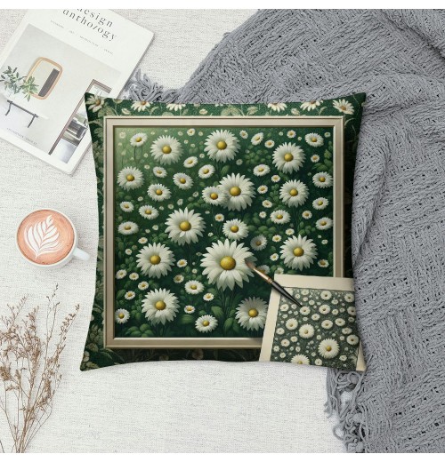 Ulloord  Hello Spring Flower Green pillow Covers Daisy Floral Bloom for You pillow Cases Check Plaid Buffalo Spring Farmhouse Decorations pillows Cushion Cover