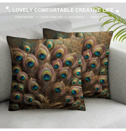 Ulloord &nbsp;Peacock Feathers Decorative Throw pillow Covers pillows Case Square Oil Painting Cushion Cover pillowcases with Zipper Home Decor&nbsp;Couch Patio Super Soft 