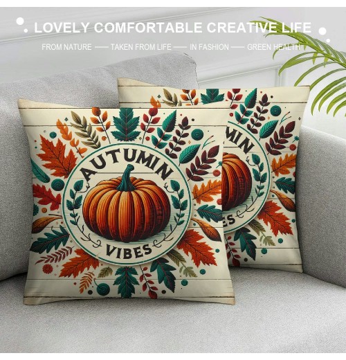 Ulloord  Wood Autumn Pumpkin Farmhouse pillow Cover Super Soft Thanksgiving Halloween Fall Harvest Decorative pillow Case Square Cushion Cover Maple Leaf Decor