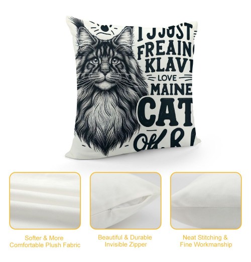 Ulloord Maine Coon Cat Themed pillowcase Decorations for Home, Funny Quote I Just Freaking Love Maine Coon Cats Okay Throw pillow Cover, Maine Coon Cat Gifts, Cats Lover Gifts