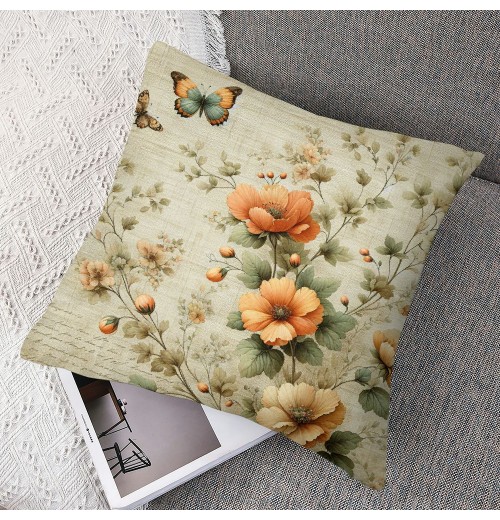 Ulloord Vintage Rustic Flowers Throw pillow Covers Floral&nbsp;Butterfly with Birds Farmhouse pillow Cover Retro&nbsp;Peony pillow Cases Animal pillowcase Cushion Cover