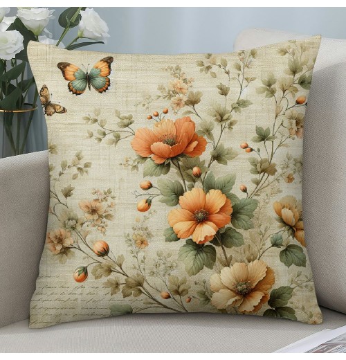 Ulloord Vintage Rustic Flowers Throw pillow Covers Floral&nbsp;Butterfly with Birds Farmhouse pillow Cover Retro&nbsp;Peony pillow Cases Animal pillowcase Cushion Cover