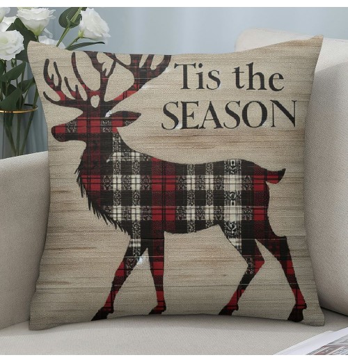 Ulloord Christmas pillow Covers Red Black Buffalo Plaids pillow Covers Cushion Case Throw pillow Cases for Christmas Sofa Couch