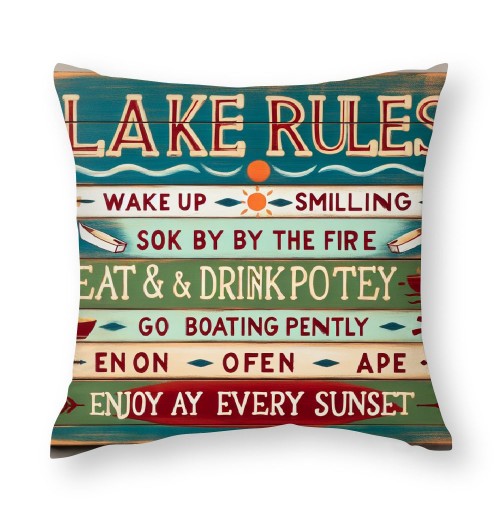 Ulloord  Funny Words Lake Rules Lettering pillow Covers Retro Wooden Decorative pillowcase Cushion Cover Home Sofa