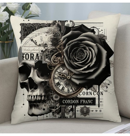 Halloween Skull pillow Covers Home Decoration Square Throw pillow Case Cushion Cover Skull Laciness Retro Style Toss Throw pillowcase for Home Halloween Party Gifts(Skull)