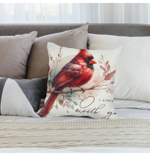 Ulloord  Throw pillow Covers Red Cardinal Bird Resting on The Tree Branch with I am Always with You Sweet Quote Decorative pillow Covers Super Soft Square pillowcase Cushion Cover