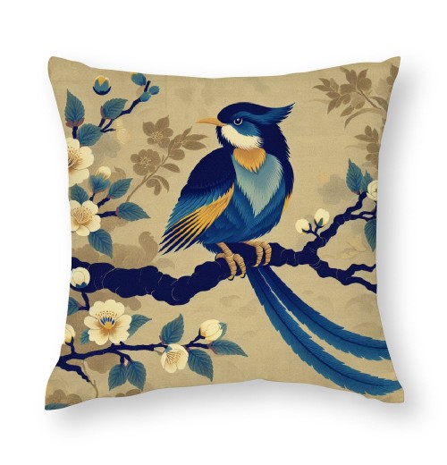 Ulloord  Vintage Rustic Birds Floral Throw pillow Cushion Cover Watercolor Blue Birds with Poppies Flowers Blooming pillow Covers pillow Case for Home Sofa