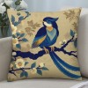 Ulloord  Vintage Rustic Birds Floral Throw pillow Cushion Cover Watercolor Blue Birds with Poppies Flowers Blooming pillow Covers pillow Case for Home Sofa