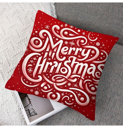 Ulloord  Merry Christmas pillow Covers Series pillow Cover Red Christmas Square pillow Case Linen Blessing pillowcase for Sofa Couch Decorations