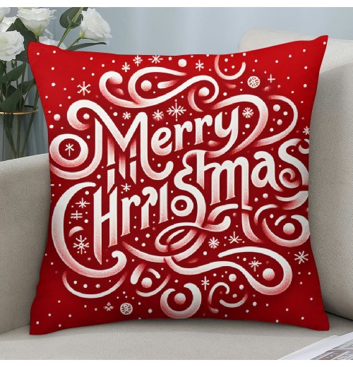 Ulloord  Merry Christmas pillow Covers Series pillow Cover Red Christmas Square pillow Case Linen Blessing pillowcase for Sofa Couch Decorations