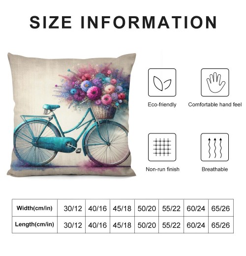 Ulloord  Vintage&nbsp;Bicycle Bike Throw pillow Covers for Home Sofa Couch Spring Flower Decorative Cushion Cover Square Pcases Blue Green Bike Outdoor Decor