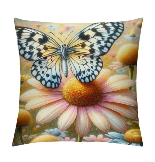 Ulloord  Spring Summer Daisy pillow Covers Daisy Floral Blooming Butterfly pillow Cases Farmhouse Throw pillows Case Home Decor for Room Bedroom Outdoor