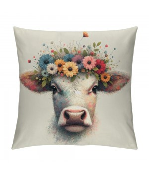 Ulloord  Farmhouse Cow pillow Covers Vintage Watercolor Animal Print Decor pillows case Cushion Cover Decorations Kids Sofa Bed Office(Cow Floral)