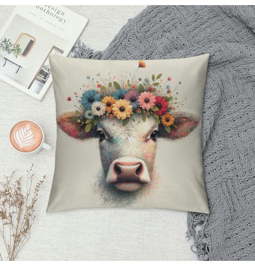 Ulloord  Farmhouse Cow pillow Covers Vintage Watercolor Animal Print Decor pillows case Cushion Cover Decorations Kids Sofa Bed Office(Cow Floral)