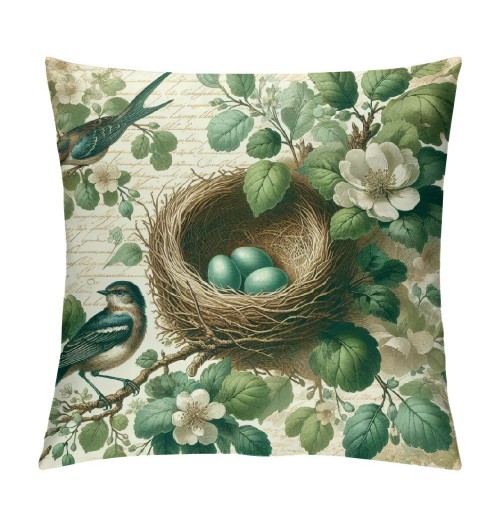 Ulloord  pillow Covers Vintage Bird Nest Decorative Throw pillow Case Cushion Cover for Bed Office Living Room Sofa 