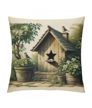 Ulloord Vintage Flower with Birds Nest Decorative Throw pillow Covers Farmhouse pillow Cases Cushion Covers Toss Throw pillowcase for Living Room/Couch/Bed (Bird Floral Nest)